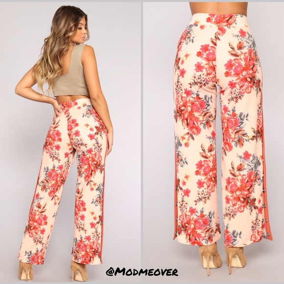 Mod Me Over Pants - NEW Floral High Rise Side Snap Wide Leg Pants